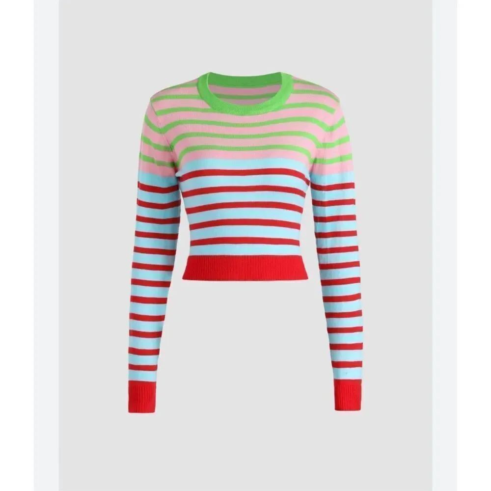 Cider green and red striped long sleeved sweater